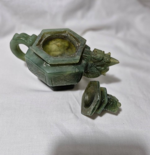 Vintage Chinese green jade carved dragon teapot L14cm * H12cm W323g - Picture 3 of 11