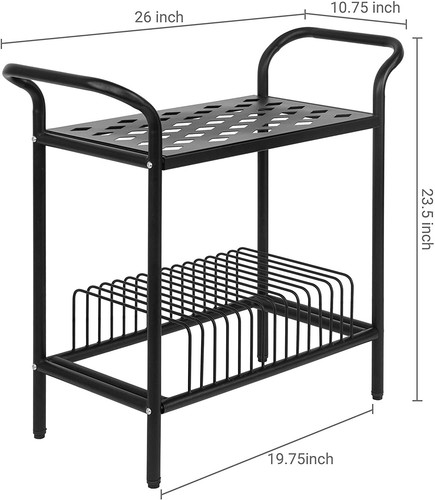 2-Tier Black Metal Display Table Rack Vinyl Record Storage, Record Player Holder - Picture 4 of 5