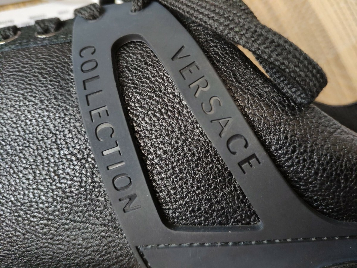Versace Collection men s black low top sneakers leather upper insole