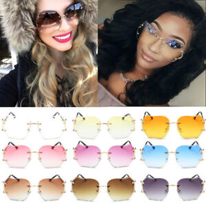 Men Women Mirrored Sunglasses Rimless Glasses Oversized Clear Lens Sunglasses