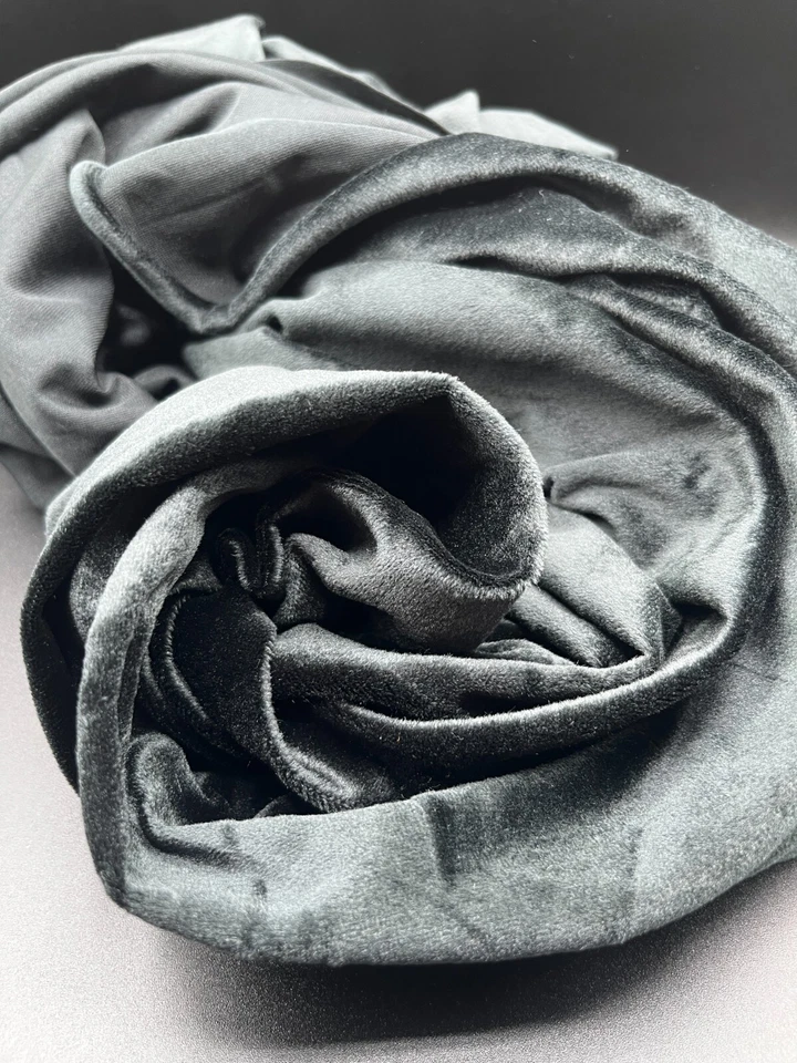 Fabric Black Panne Velvet Crushed Velour 60" x 1.5+ Yds Prewashed IS NOT GRAY - Image 2 of 3