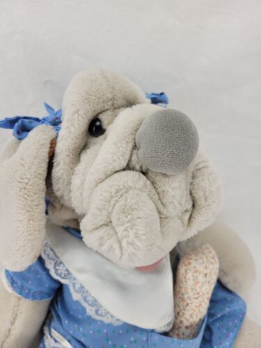 Vintage Ganz Bros Wrinkles Dog Hand Puppet Plush 18” Girl With Bone - Blue Dress - Picture 3 of 15