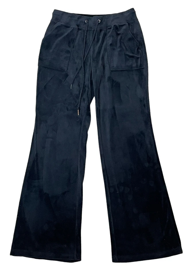 Pantalones de terciopelo negro GreenTea talla mediana cómodos pierna ancha suave terciopelo ropa de salón Foto 3 de 4