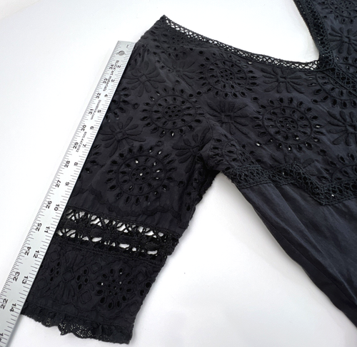 Love Shack ausgefallenes Boho-Minikleid Damen US 8 100 % Baumwolle schwarz Ösen - Bild 13 von 24
