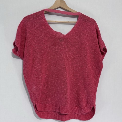 Olsen Europe Shirt Medium 12 Coral Sweater Knit Cutout Back Linen Blend - Picture 5 of 6