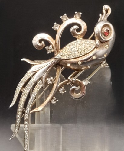 Trifari Alfred Philippe Sterling Rhinestone Bird of Paradise Pin Brooch - Picture 5 of 5