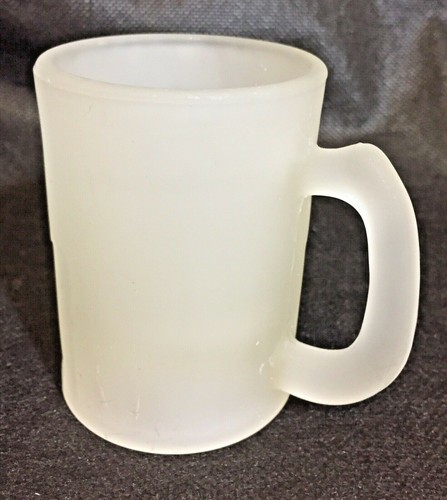 Small 3 1/4" tall x 2.5" Frosted Glass Mug Embossed 3 oz - Picture 1 of 7