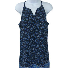 Floral Border Print Dress Womens Size S Blue Sleeveless Skies Are Blue