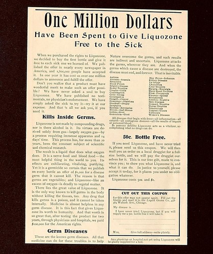 1904 Liquozona Medicina Curandero Publicidad Gérmenes r Verduras Impresión Antigua AD