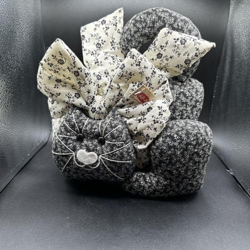 Vintage Handarbeit Katze Katze Türstopper Kissen Kaliko Blumen Stoff braun 11" x 6" - Bild 3 von 11