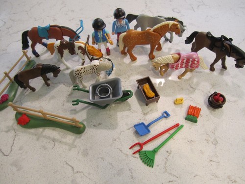 Lot 10 Playmobil Farm Figures Pony Horses people Accessories
