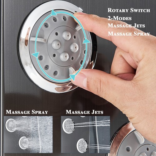 Schwarz LED Duschpaneel Duschset Regendusche Duschsäule Duscharmatur Edelstahl - Bild 7 von 12