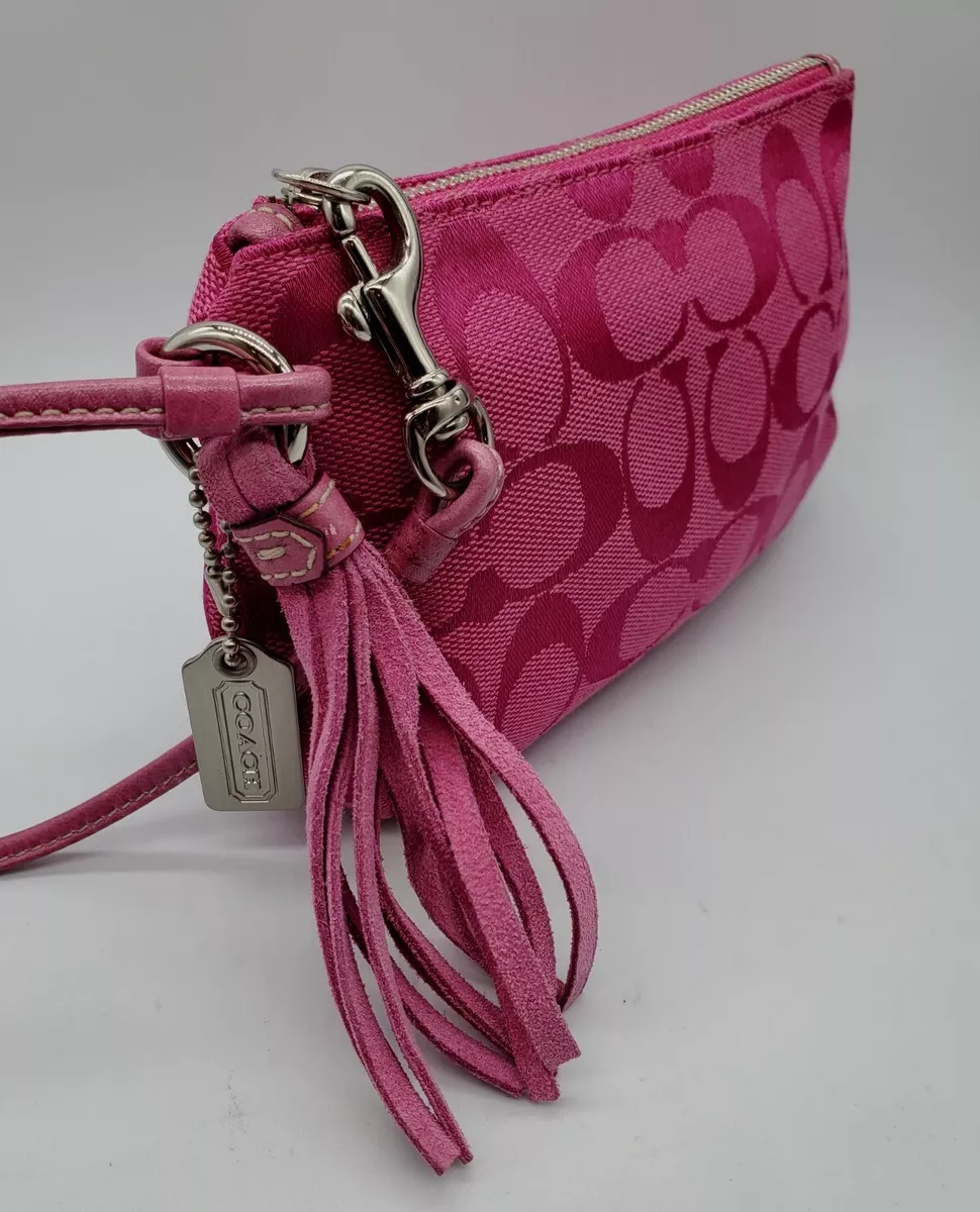 Vintage Coach Pink Purse Suede & Canvas Wristlet Wallet Clutch New