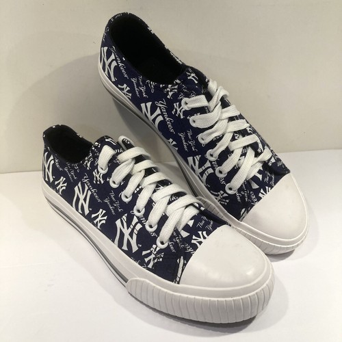 New York Yankees Logo Lace Up Low Top Sneakers Shoes Women Sz 8 ~  Blue & White - Picture 15 of 15