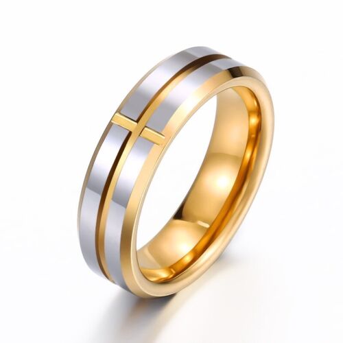 Unisex Hand Ornament Tungsten Gold-Plated Polished Cross Dual-Tone Couple's Ring - Picture 9 of 17