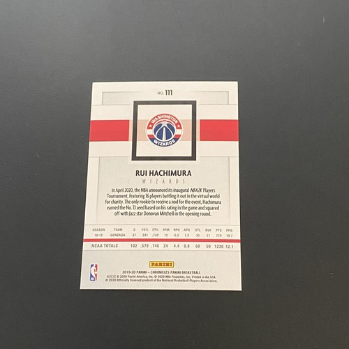 2019-20 Panini Chronicles Base #111 Rui Hachimura RC Rookie Card DC Wizards - Picture 2 of 2
