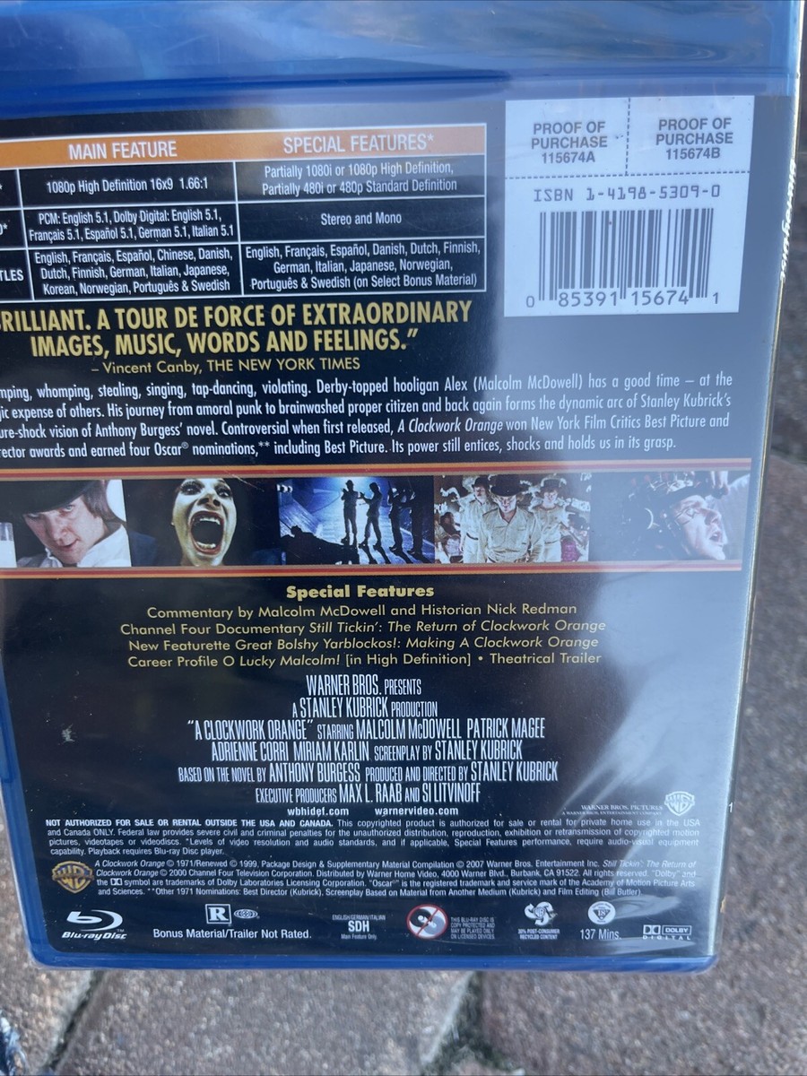 A Clockwork Orange Blu-ray Malcolm McDowell Cult Film Classic NEW