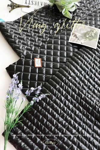 Black Glitter Heart Diamond Stripe Quilted Polyester Fabric made in Korea BTHY - Picture 3 of 17