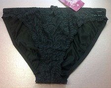 Women Panties,Bikinis ILUSION Size L. Black Fishnet Satin Floral W/ Decoration