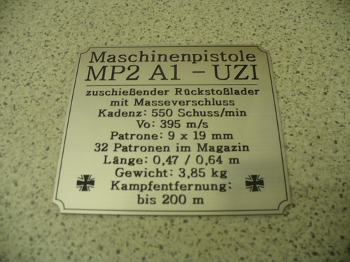 Namensschild für Modellständer oder Diorama - Maschinenpistole MP2 A1 - UZI - Bild 2 von 5