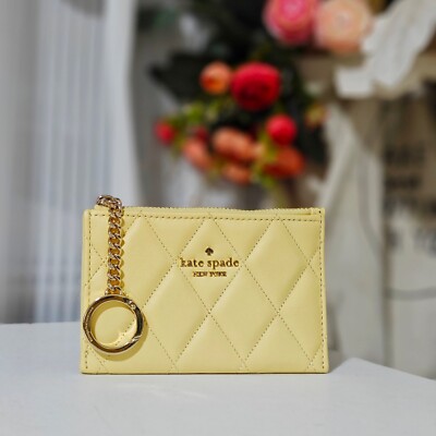 New Kate Spade Carey Smooth Quilted Small Card Holder Butter