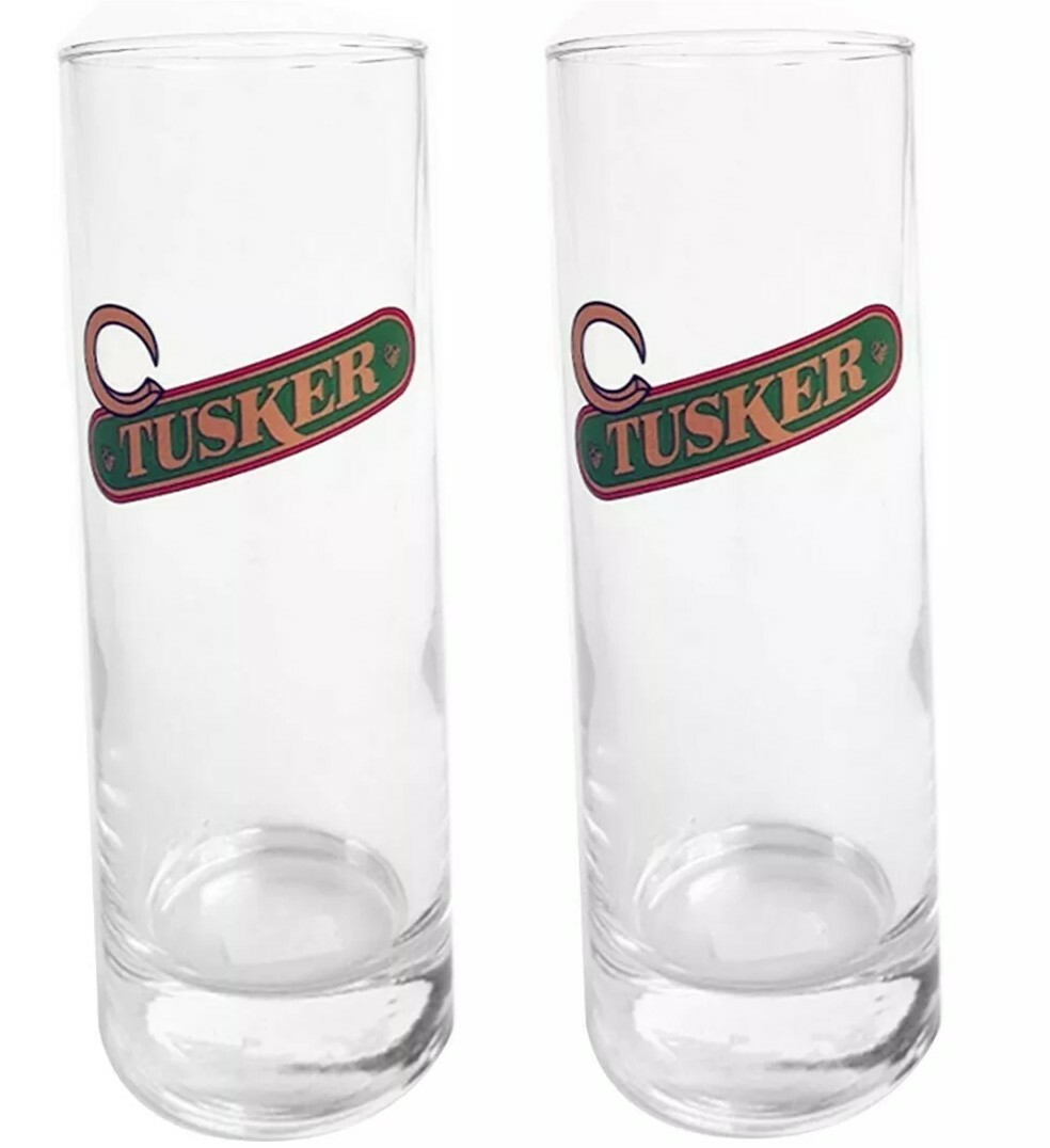 TUSKER VANUATU x VINTAGE STANGE BEER GLASSES 380ml MINT UNUSED MAN CAVE