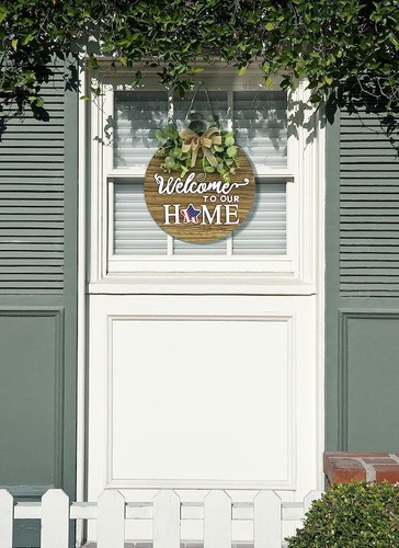 Interchangeable Seasonal Welcome Sign Front Door Decoration, Rustic round Wood W - Picture 6 of 12
