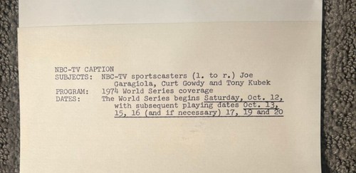 Joe Garagiola,Curt Gowdy,Tony Kubek,Don Merideth,Al Degrogati - 5 Press photos - Foto 9 di 17