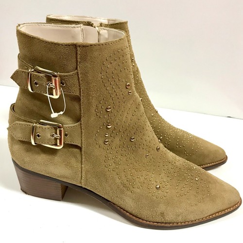Zara Camel Suede Gold Studded Double Buckle Ankle Booties Boots US 11 / 42 $120 - Picture 1 of 12