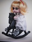 New Halloween Animated Creepy Girl Doll On Rocking Horse Light Up Eyes + Sings