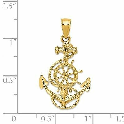 14k 14kt Yellow Gold Anchor and Wheel Pendant 30 mm X 17 mm - Picture 2 of 2