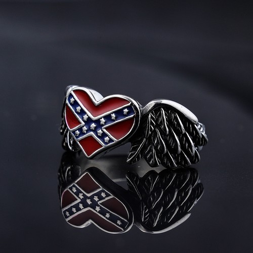 Stainless Steel Ring for Men Heart Rings American Flag Ring Punk Vintage Silver - Picture 3 of 5