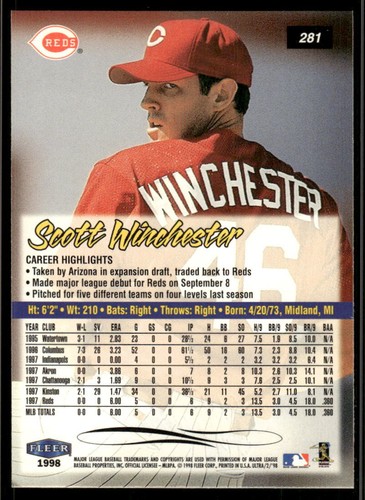 1998 Ultra #281 Scott Winchester - Picture 2 of 2