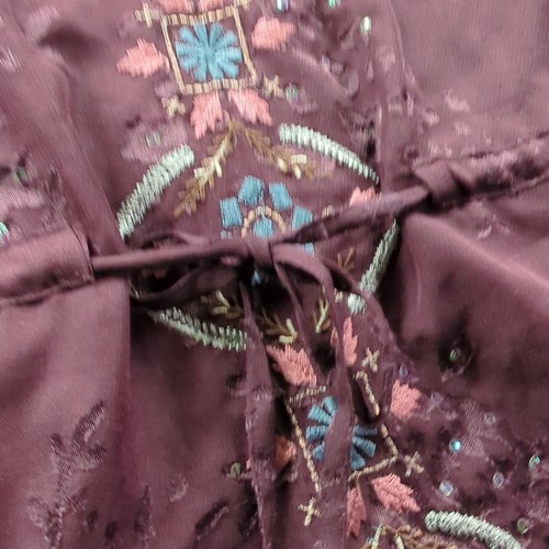 Sundance Embroidered Sequin Long Sleeve Boho Southwest Aztec Blouse Tie Waist - Picture 5 of 17