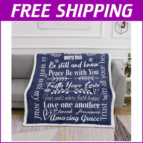 Navy Blue Christian Throw Blanket - Inspirational Faith Hope Love Gifts 50x60