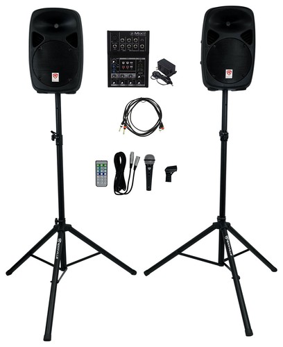 Rockville RPG102K 10" Speakers DJ PA System w/Bluetooth+Mic+Stands+Mackie Mixer - Picture 1 of 12