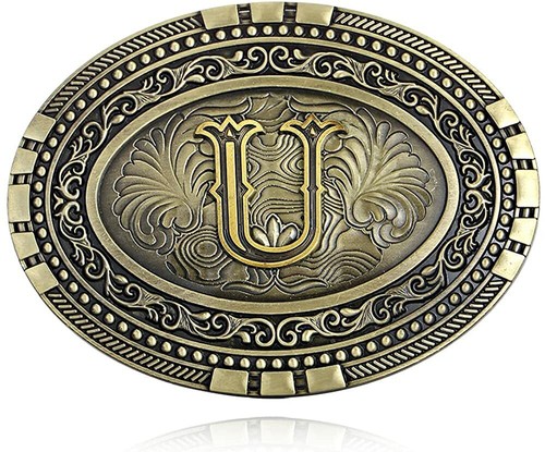 Mens Western Belt Buckle - Initial Cowboy Letter Oval Belt Buckles for Women - Picture 150 of 161