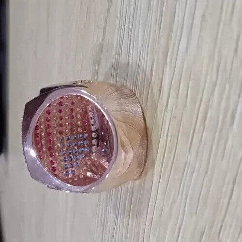 Anillo banda bandera EE. UU. rubí y zafiro simulado de 3 quilates enchapado en oro rosa de 14 k plateado Foto 3 de 4