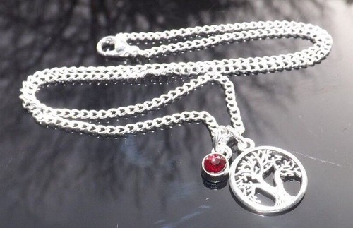 Birthstone & Tree of Life Pendant Necklace with Silver Plated Chain by Hudegate - Picture 4 of 25