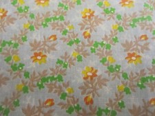 Cotton Fabric Yellow Brown Green on Blue Flowers on Blue BTY x 44