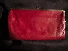 Hobo The Original Lauren Red Leather Clutch Dual Kiss Lock Large Bi Fold Wallet