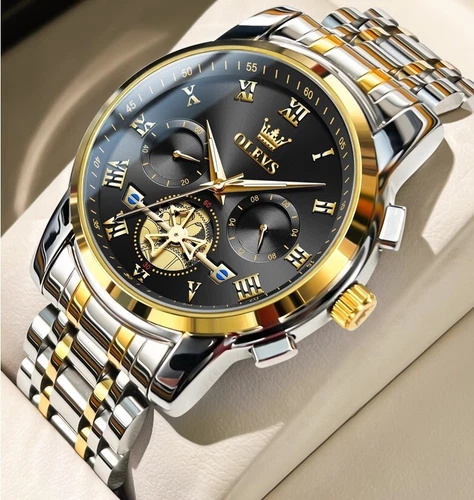 Leuchtende OLEVS Uhr Wasserdicht Quarz Luxus Edelstahl Herren Stahl Männer Datum - Bild 5 von 12