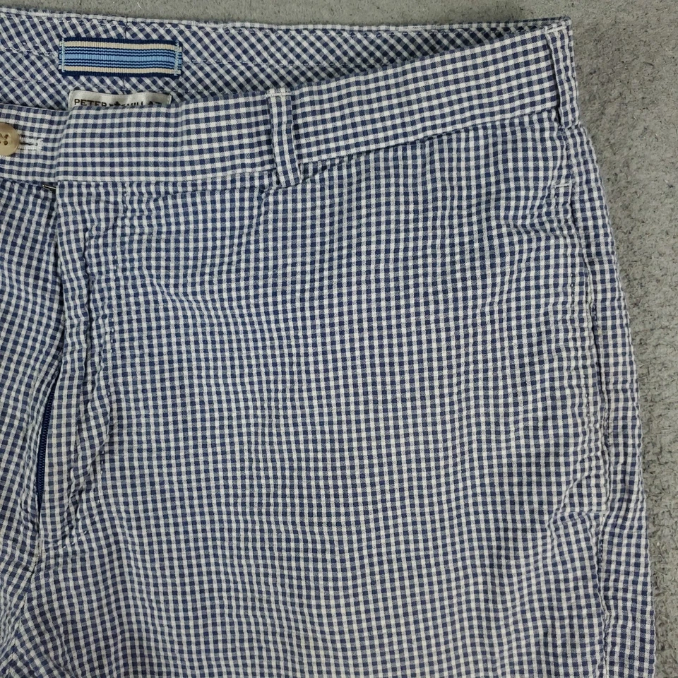 Peter Millar Shorts Mens Size 36 Blue White Check Flat Front Casual Chino - Image 3 of 4