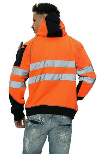 Mens High Visibility Jacket 3 Zips Mens Zipper Hoodie Work Zip Hooded Top - Bild 7 von 7
