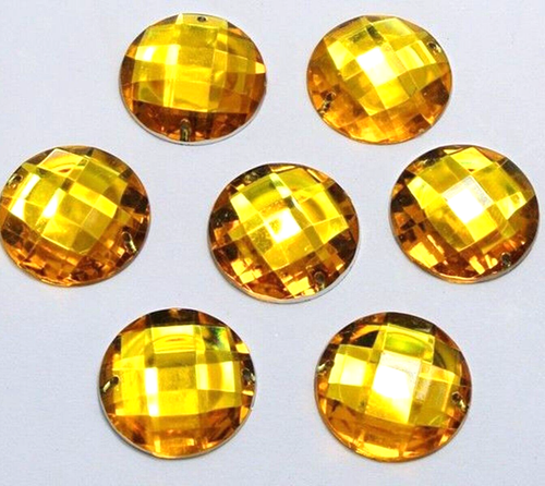 50 Gold Acrylic Flatback Sewing Rhinestone Round Button 18mm Sew on beads - Picture 2 of 6
