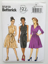 Butterick Sew Pattern 5850 Misses Mock Wrap Dress Lined Bodice Zipper 8-16 UNCUT