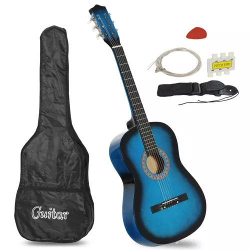 38" Full Size Acoustic Guitar Kids Guitar Adult GIGBAG STRAP TUNER Beginner Blue - Picture 4 of 5