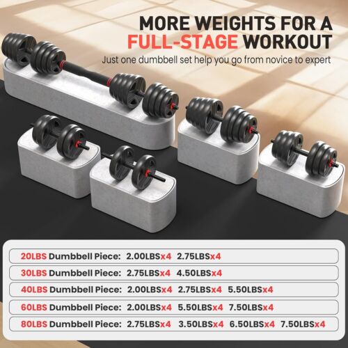Adjustable Dumbbells, 20/30/40/55/60/70/80/90lbs Free Weight Set with Connector - Picture 7 of 87