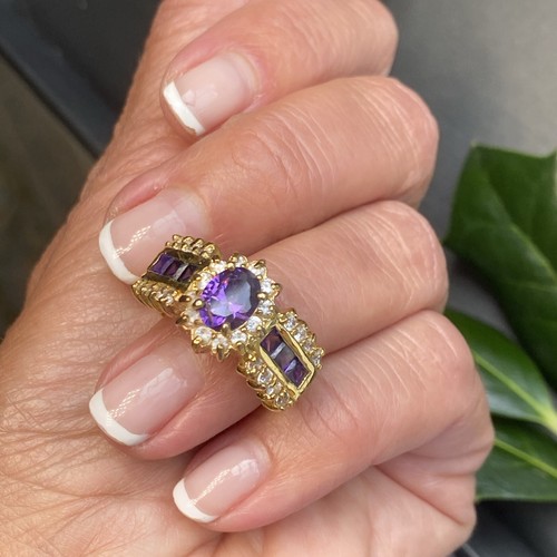 Vintage Cocktail Ring Kristall Halo Nachlass Schmuck gebraucht Größe 8,5 Amethyst - Bild 22 von 22