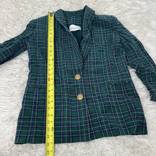 Dana Buchman Vintage 90s Silk Green & Blue Plaid Academia Blazer Petite Size 6 - Picture 3 of 10